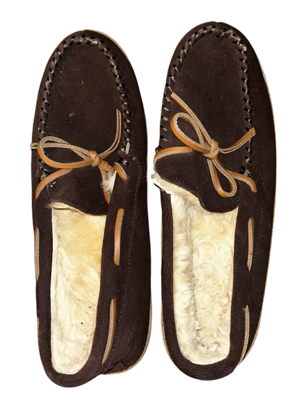 Men's J. Crew Size 10 Brown Suede Shearling-Lined Moccasin Slippers